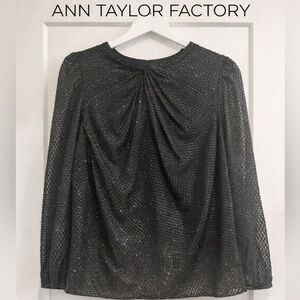 Ann Taylor Factory Black Shimmer Textured Blouse Top Size M NWT